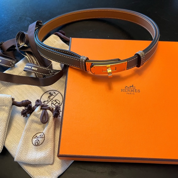 SOLD! HERMES KELLY BELT -etoupe/taupe w yellow gold. NEW w box and collateral - Picture 1 of 4